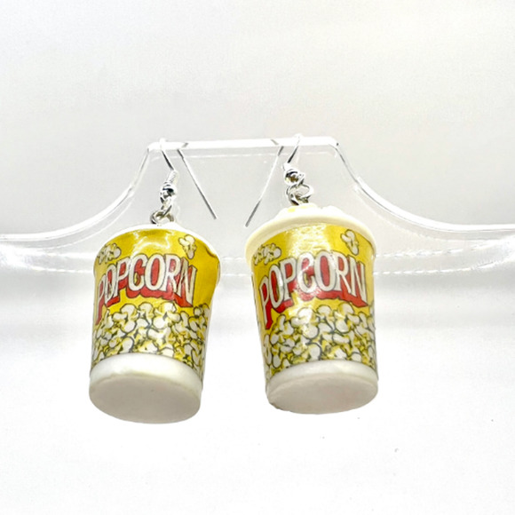 Popcorn Bucket Earrings - Movie Night Earrings - Food Earrings - Snack Earrings - Picture 4 of 9